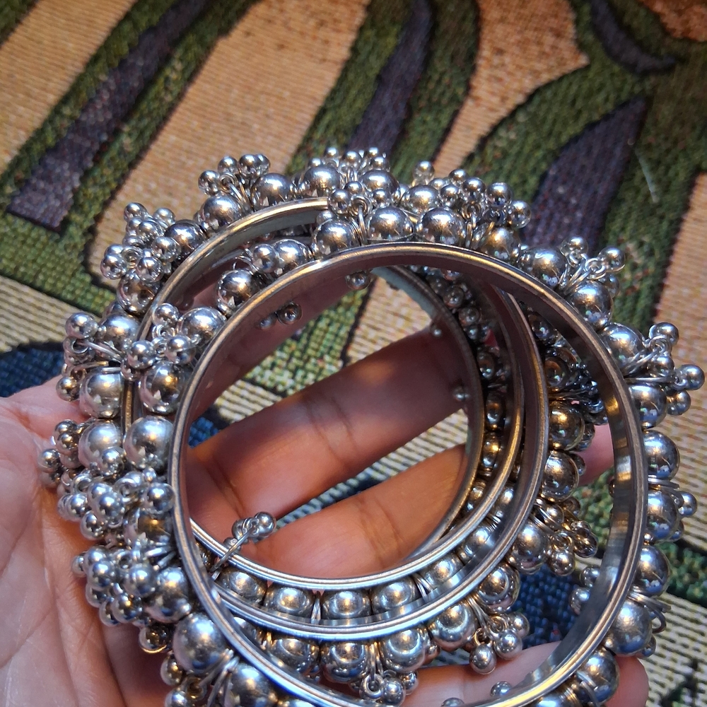 Silver Beaded Eye-Catching Statement Bangles | Bo… - image 4